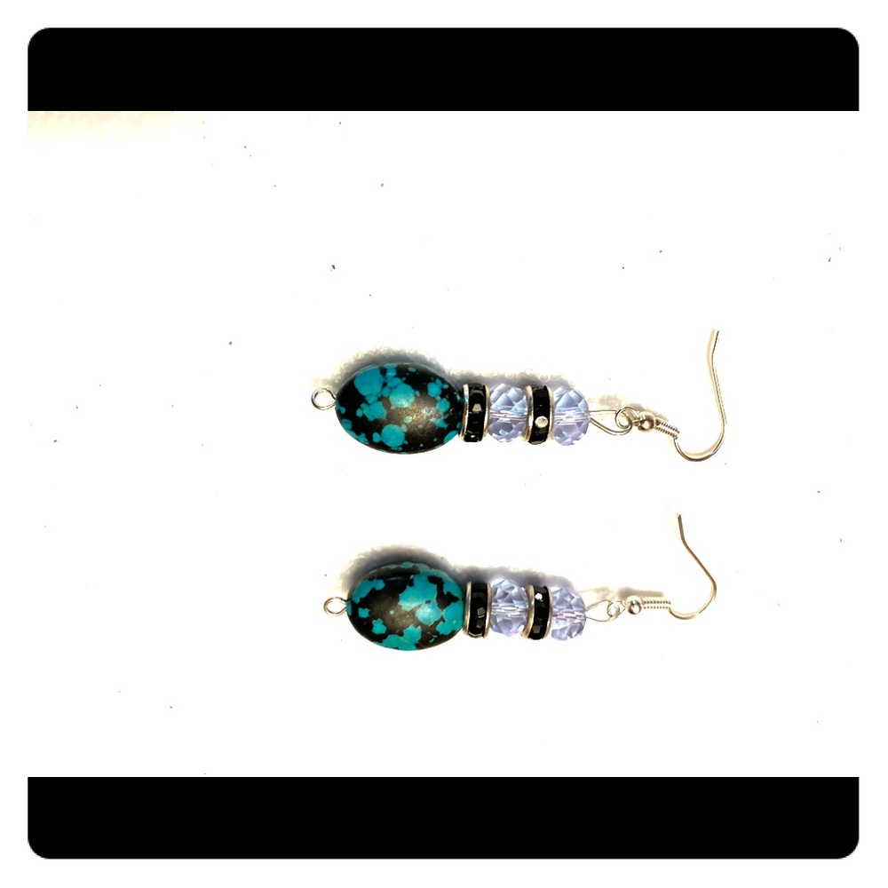 Turquoise Blue Crystal Stack  Earrings